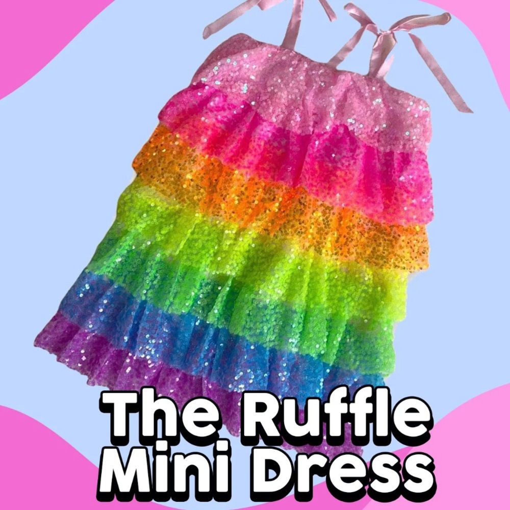 Lola & The Boys Neon Sparkle Ruffle Mini Sequin Layered Dress Size 2T